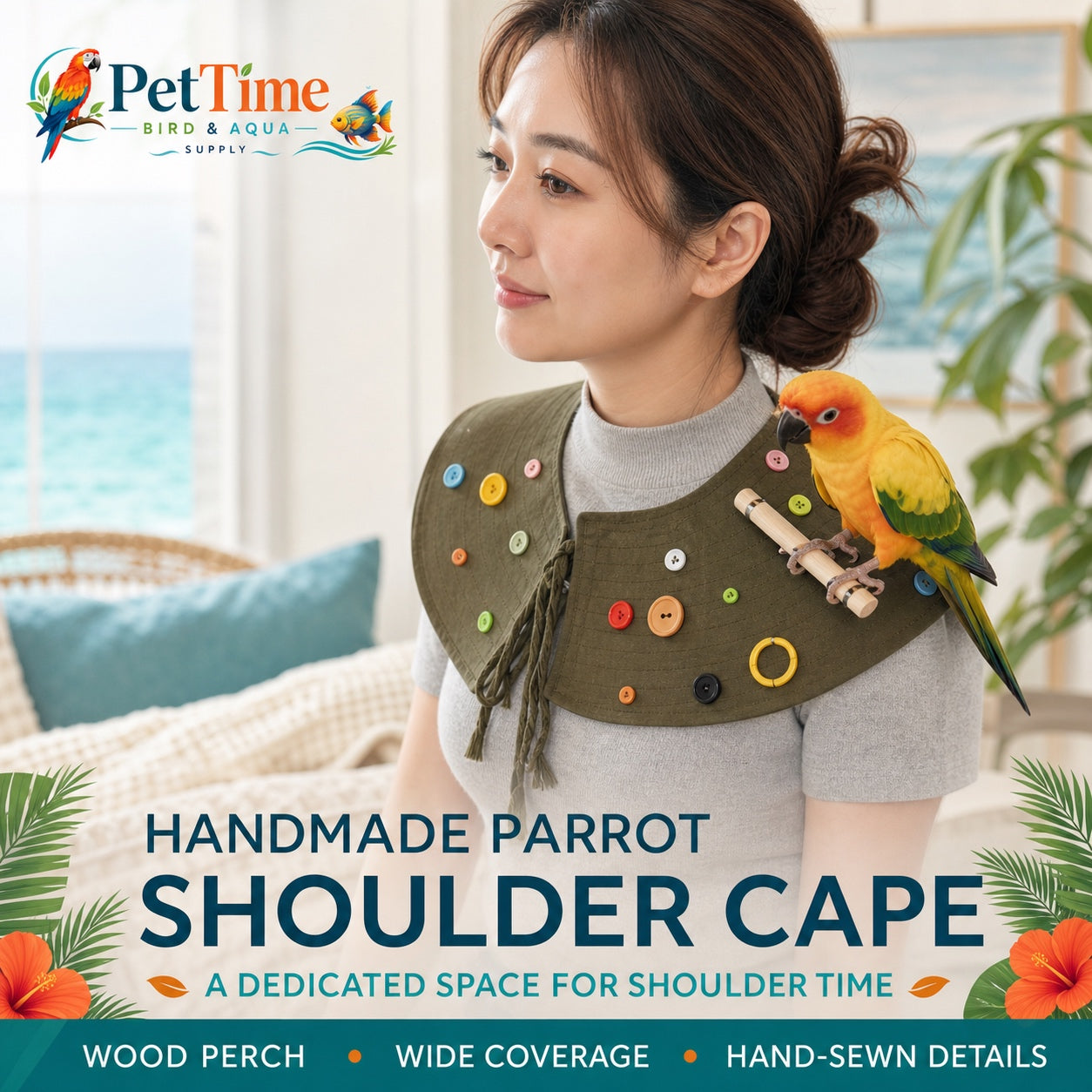 Parrot Shoulder Protector Cape with Wood Perch
