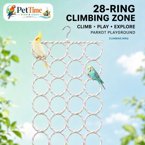 28-Ring Bird Climbing Net, Foldable Bird Rope Swing and Activity Net