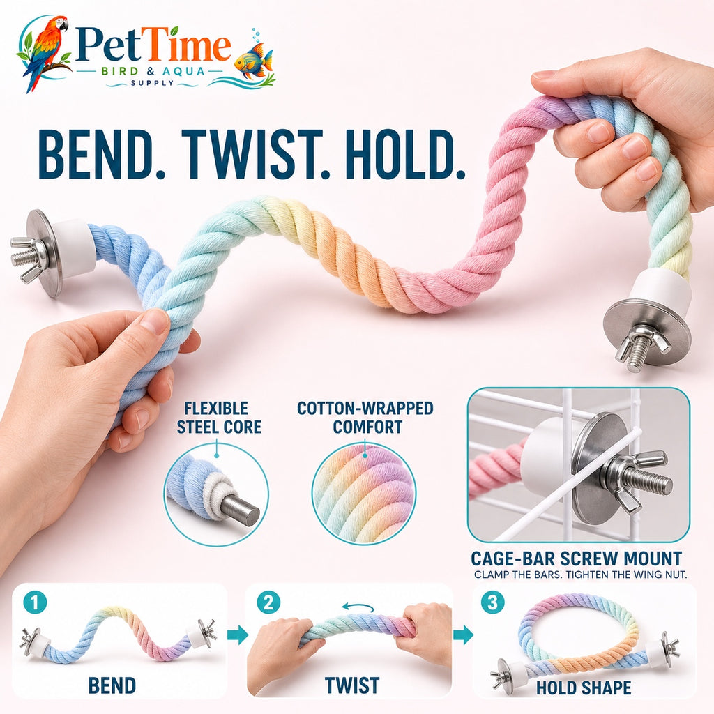 Flexible Cotton Rope Bird Perch, 3 PCS Twistable Gradient Cage Climbing Route