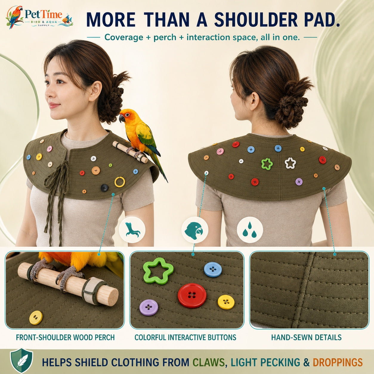 Parrot Shoulder Protector Cape with Wood Perch