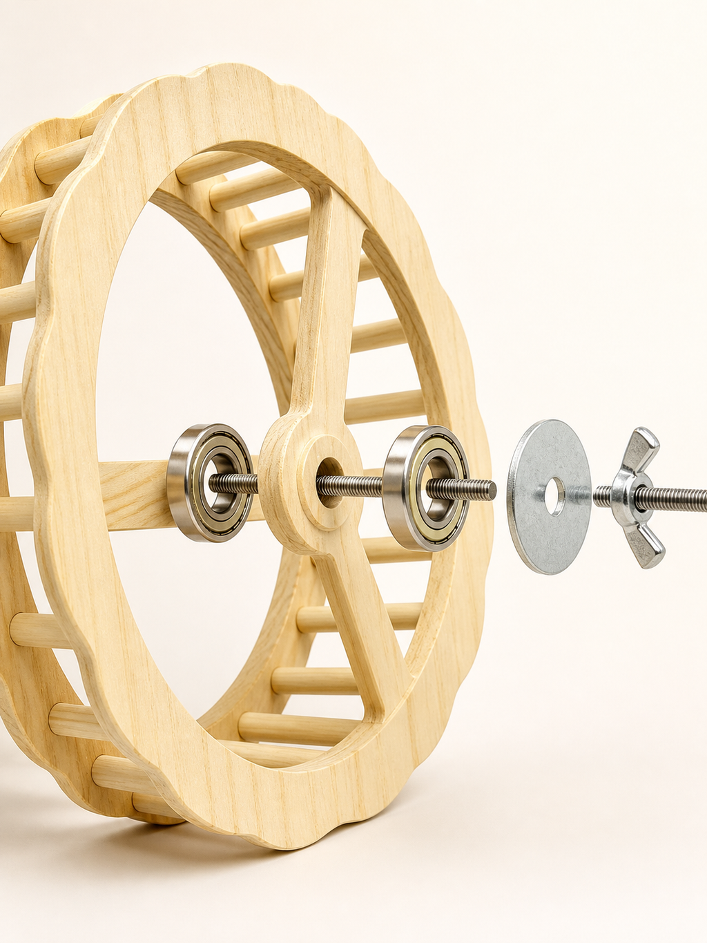 Wooden Bird Exercise Wheel, 20 cm Parrot Rotating Perch Toy with Dual Bearings