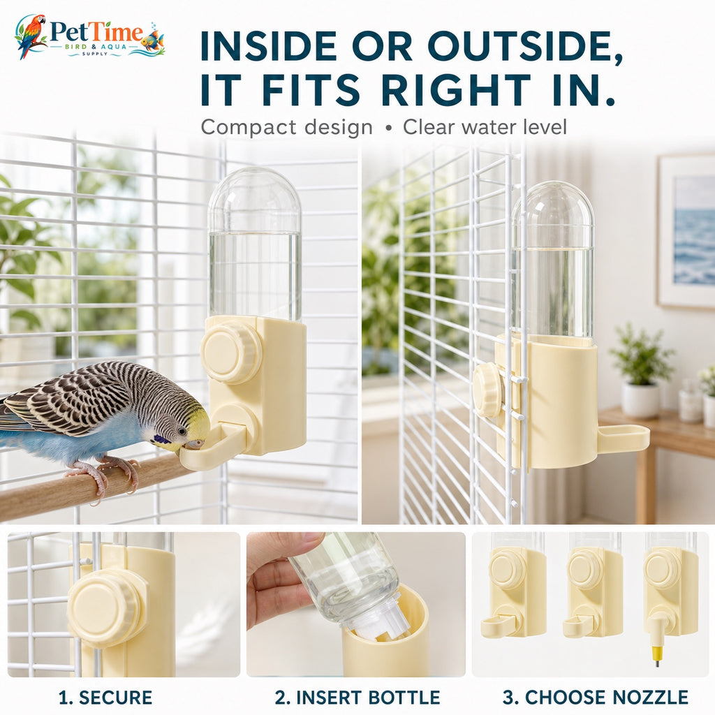 3-in-1 Bird Water Dispenser for Cage, 240ml Automatic Bird Waterer with Cup