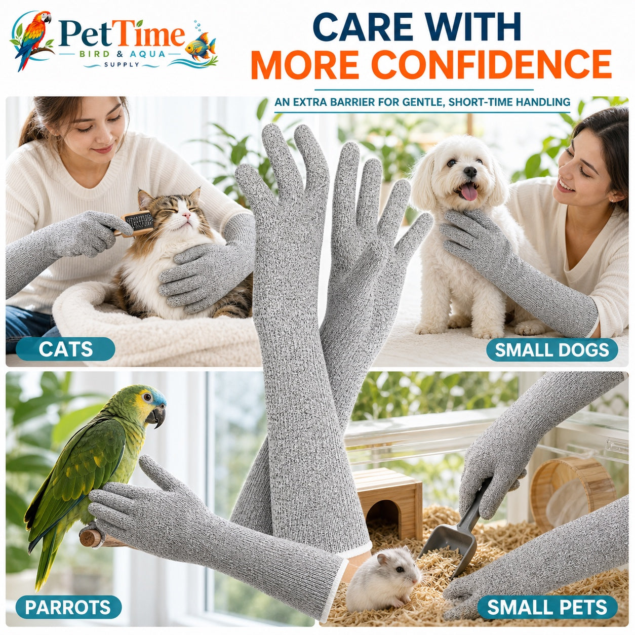 Pet Handling Gloves Bite Proof, 15.7 in Bird/Parrot/Dog/Cat/Lizard