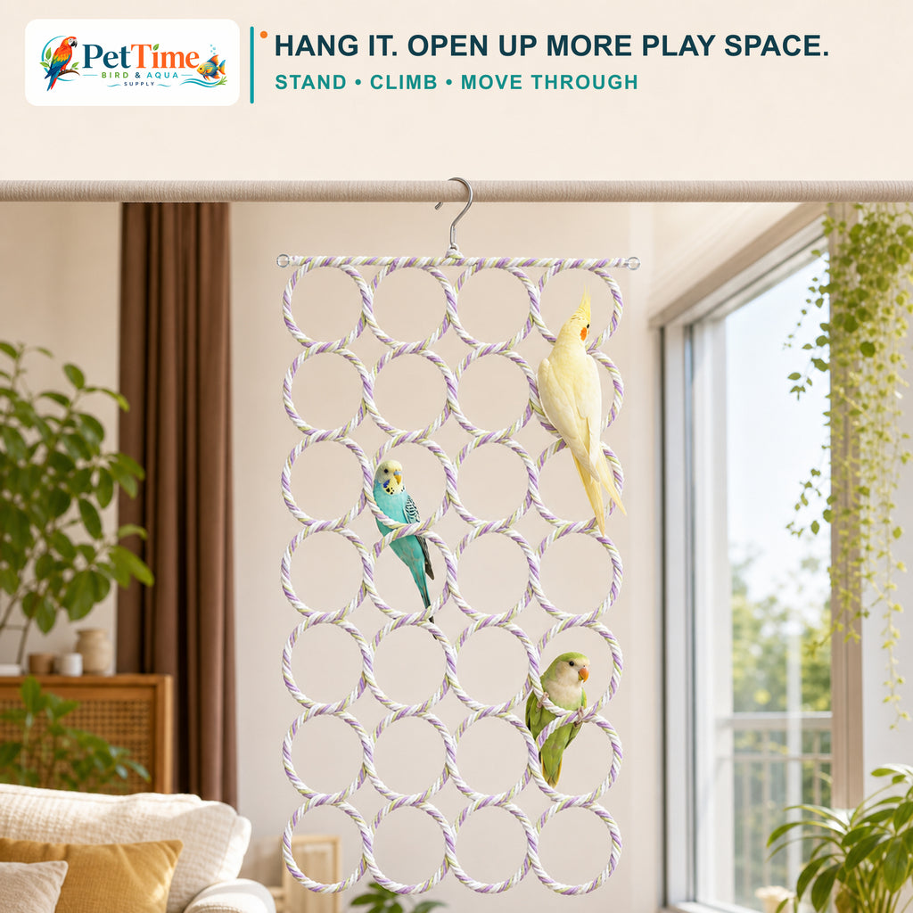 28-Ring Bird Climbing Net, Foldable Bird Rope Swing and Activity Net