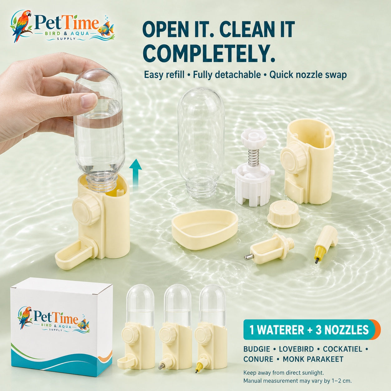 3-in-1 Bird Water Dispenser for Cage, 240ml Automatic Bird Waterer with Cup