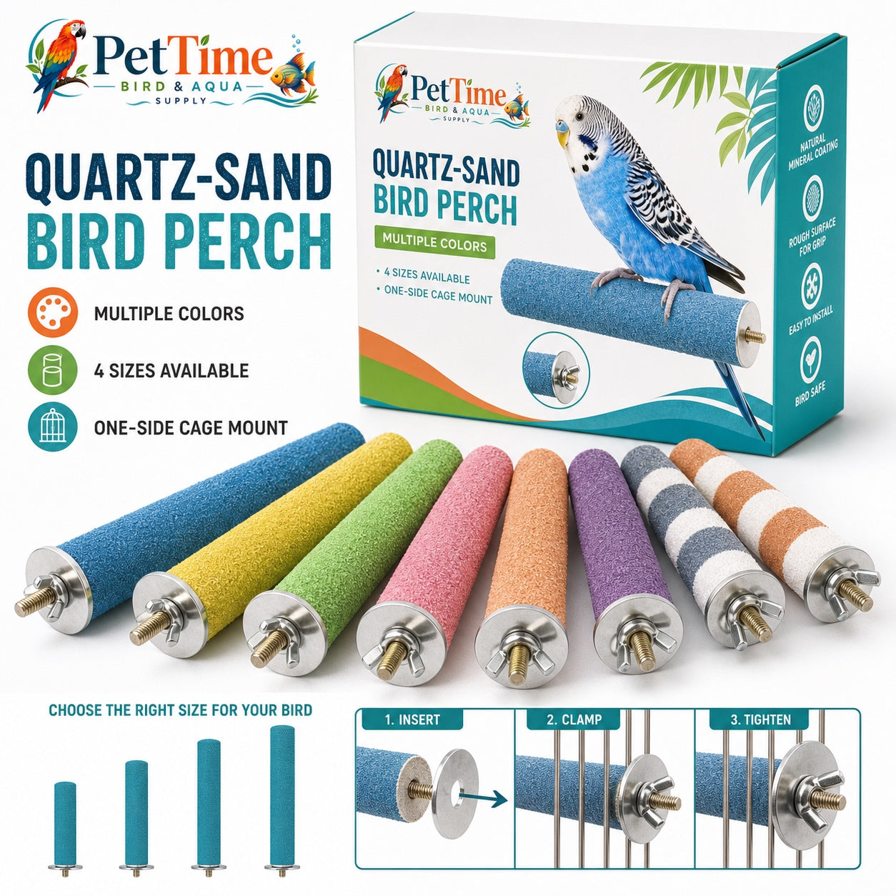 Quartz Sand Bird Grooming Perch for Cage for Beak Rubbing and Nail Contact