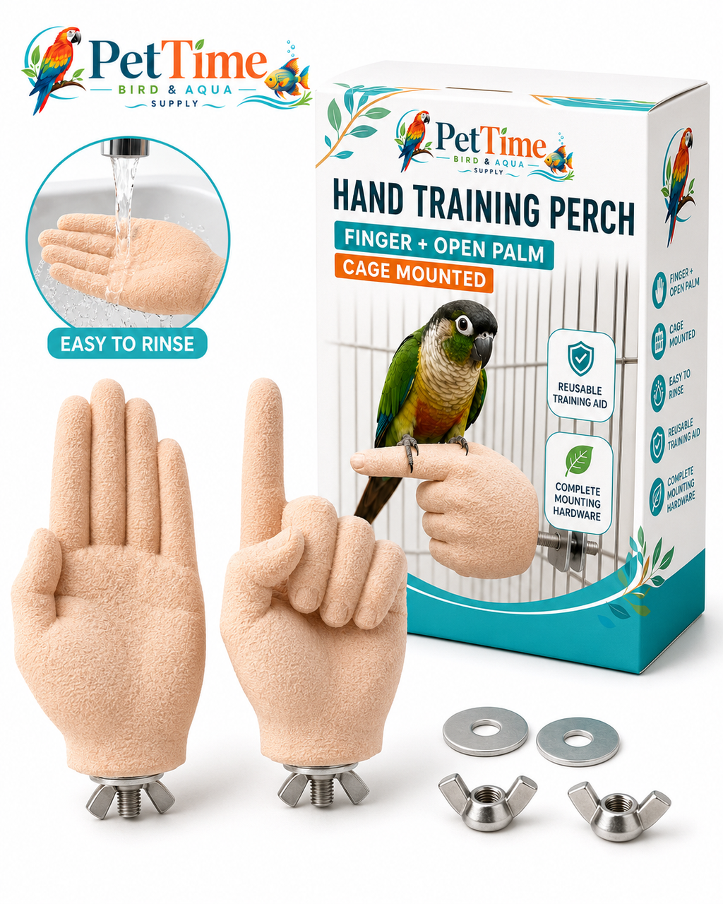 Parrot Training Hand Perch for Cage, Fake Hand Step-Up Practice Stand