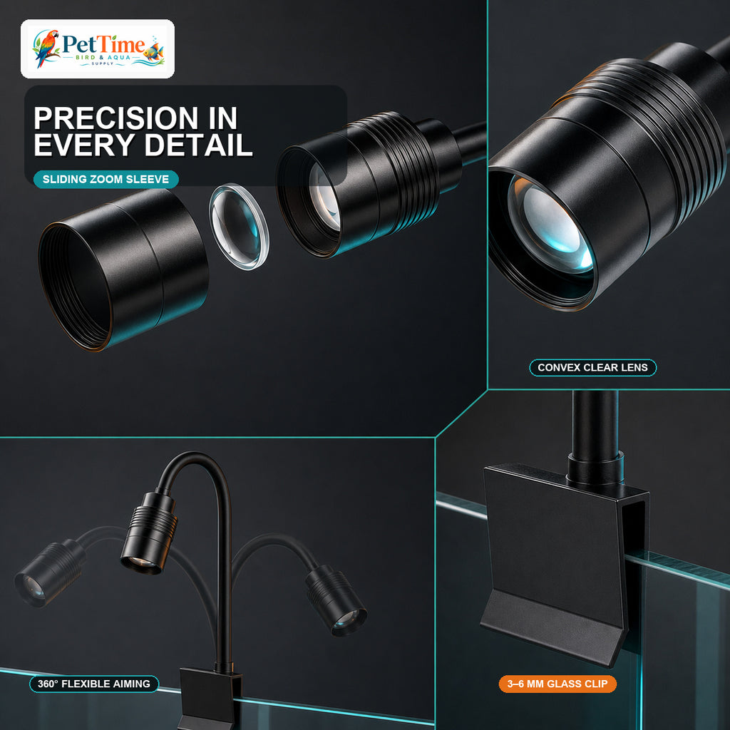 Zoomable Aquarium Clip-on Spotlight 3W USB Port (AquaGear Supplies)
