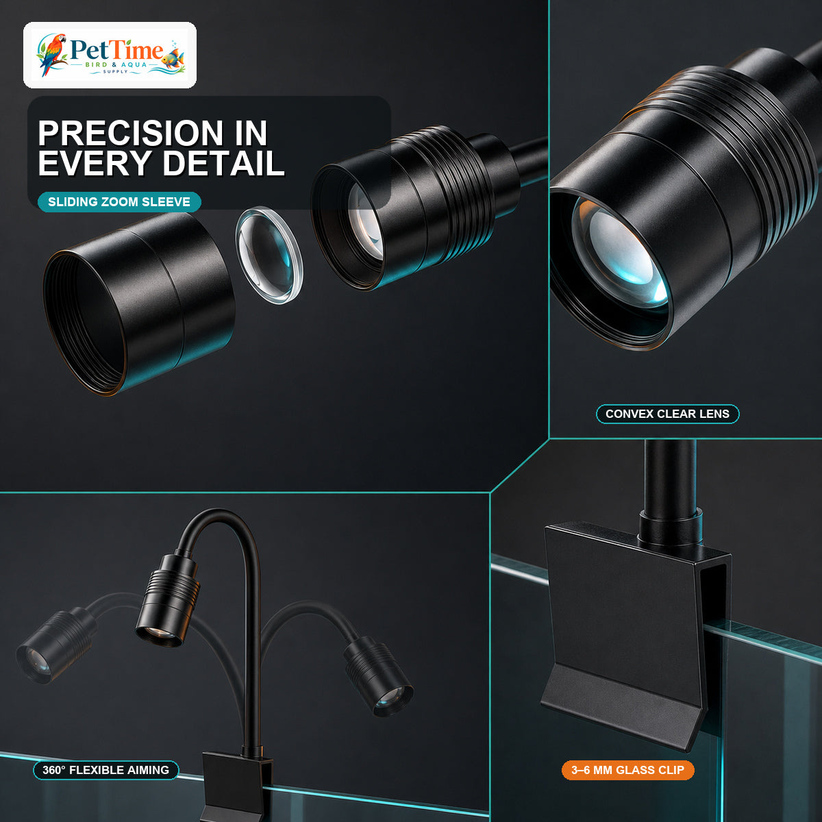 Zoomable Aquarium Clip-on Spotlight 3W USB Port (AquaGear Supplies)
