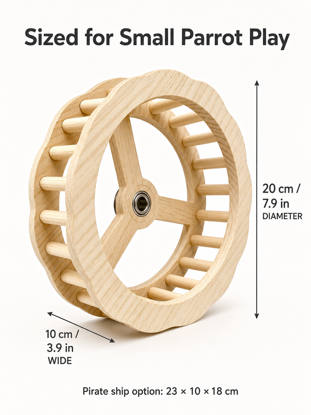 Wooden Bird Exercise Wheel, 20 cm Parrot Rotating Perch Toy with Dual Bearings