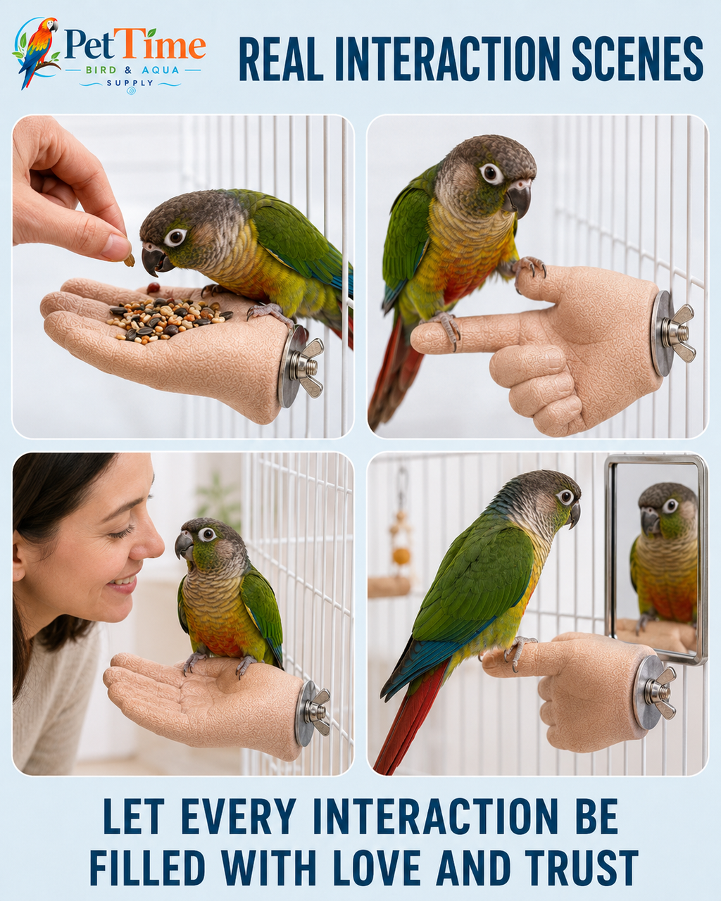 Parrot Training Hand Perch for Cage, Fake Hand Step-Up Practice Stand