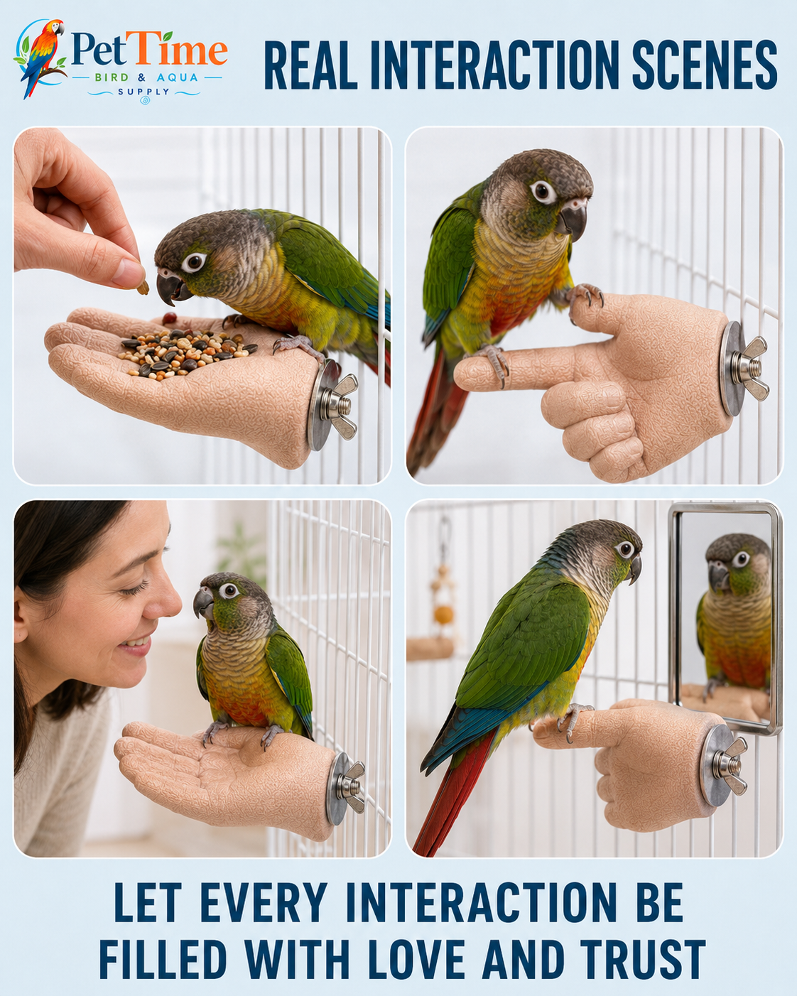 Parrot Training Hand Perch for Cage, Fake Hand Step-Up Practice Stand