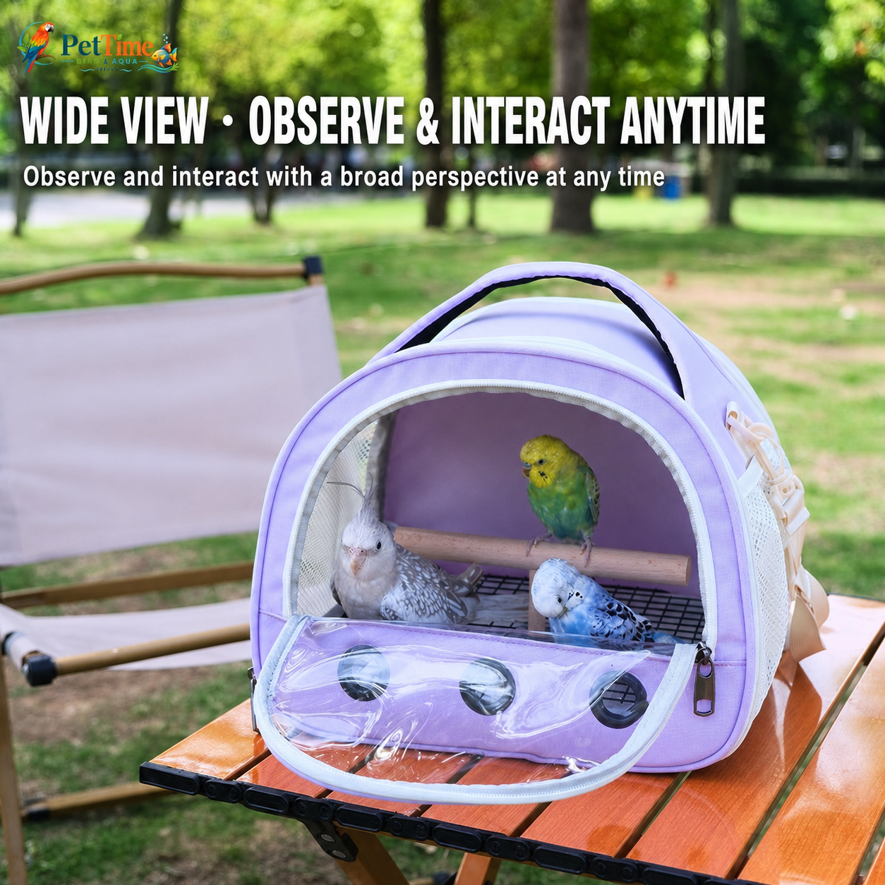 Small Bird Carrier Bag with Panoramic Clear Window, Breathable Parrot Travel Carrier