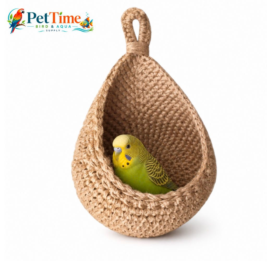 Hanging Bird Nest Basket for Small Birds, Teardrop Woven Parrot Resting Nook