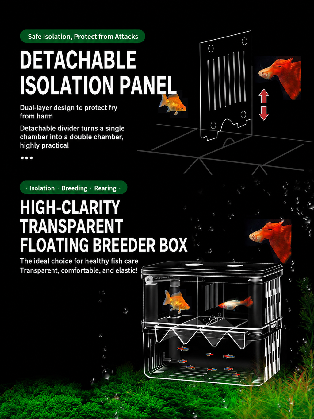 Aquarium Breeder Box for Baby Fish, In-Tank Guppy Birthing and Fish Isolation Box
