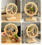 Wooden Bird Exercise Wheel, 20 cm Parrot Rotating Perch Toy with Dual Bearings