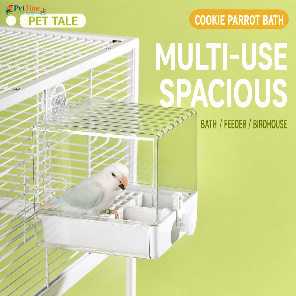 2-in-1 External Bird Bath and Feeder for Cage, Clear Parrot Bathtub