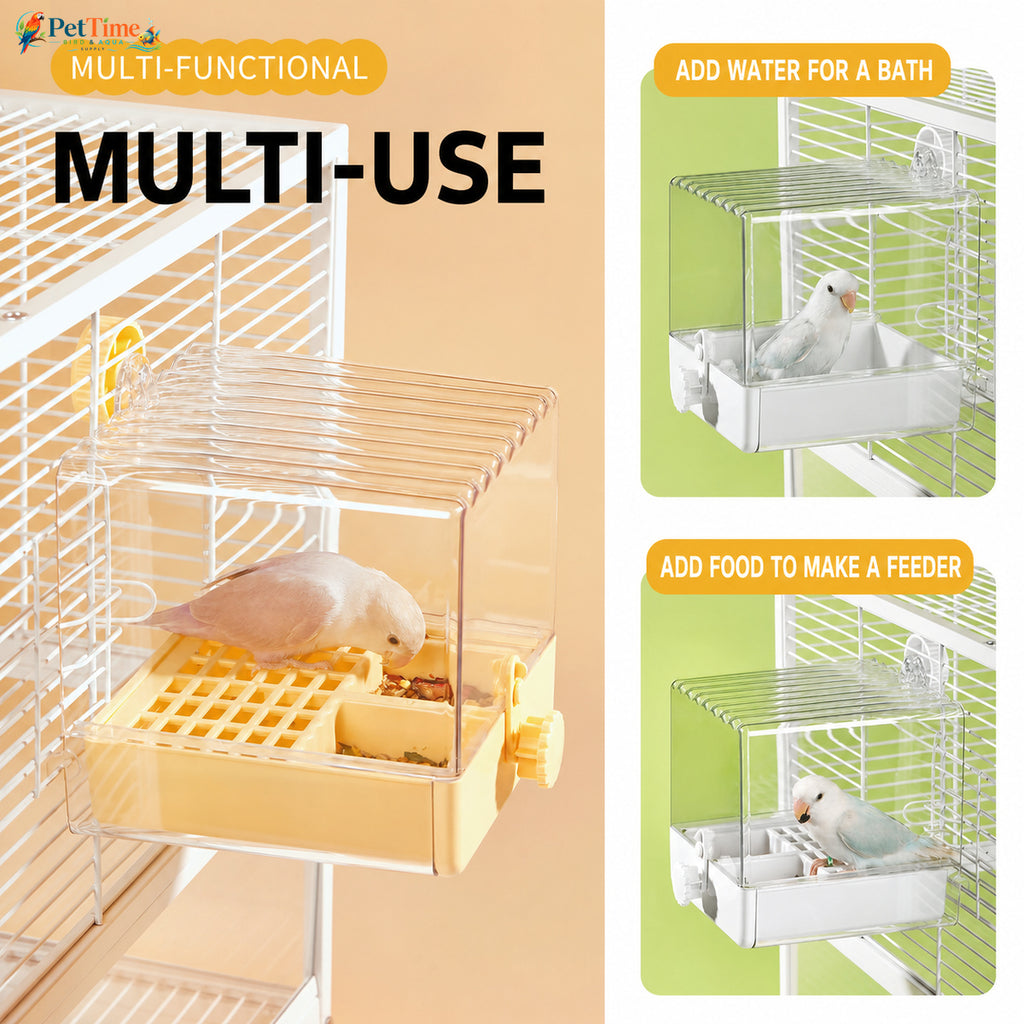 2-in-1 External Bird Bath and Feeder for Cage, Clear Parrot Bathtub