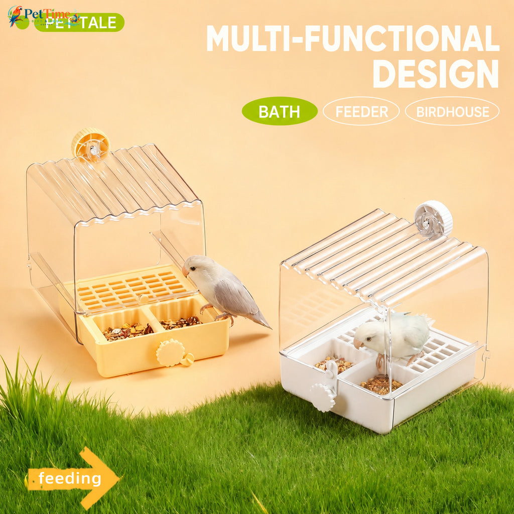 2-in-1 External Bird Bath and Feeder for Cage, Clear Parrot Bathtub