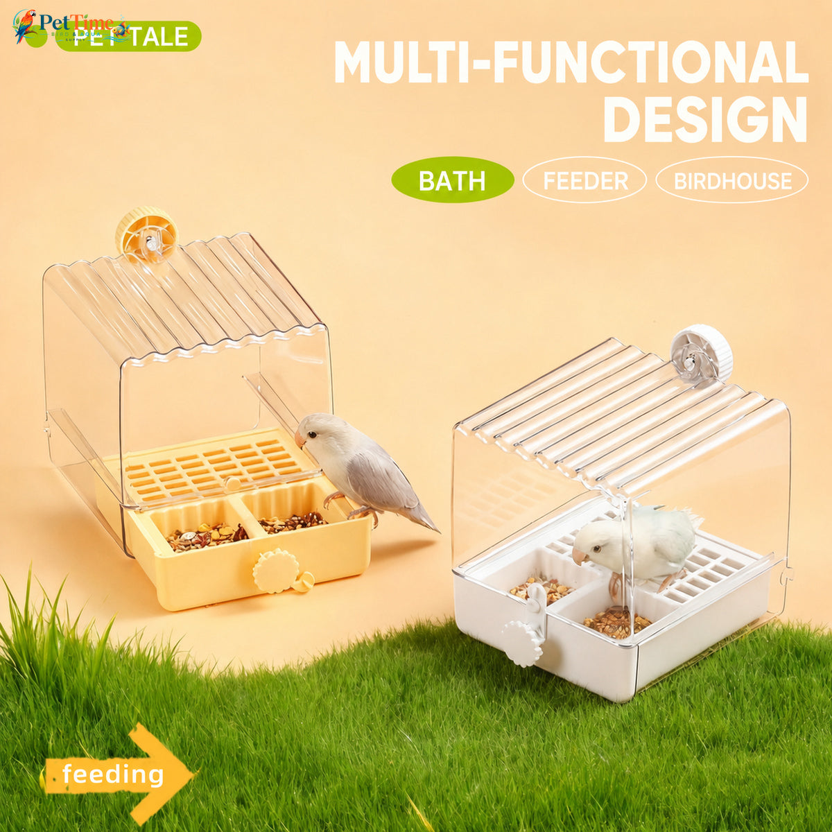 2-in-1 External Bird Bath and Feeder for Cage, Clear Parrot Bathtub