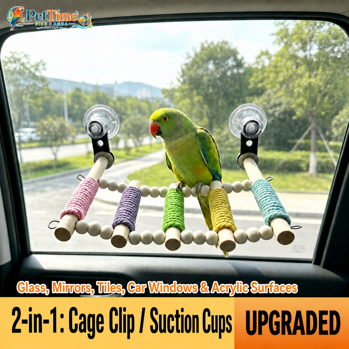 Window Suction Cup Bird Perch and Rope Ladder, Window Parrot Climbing Toy