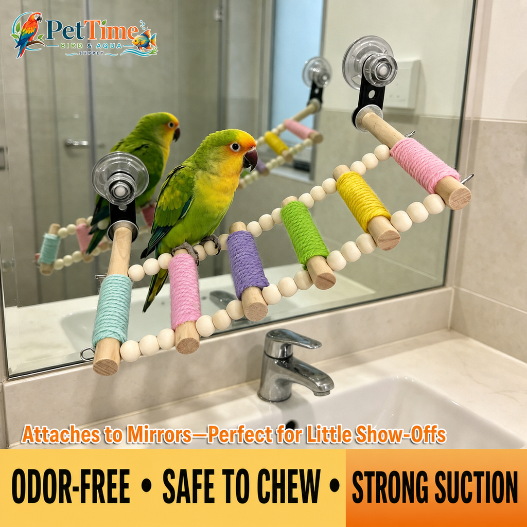 Window Suction Cup Bird Perch and Rope Ladder, Window Parrot Climbing Toy