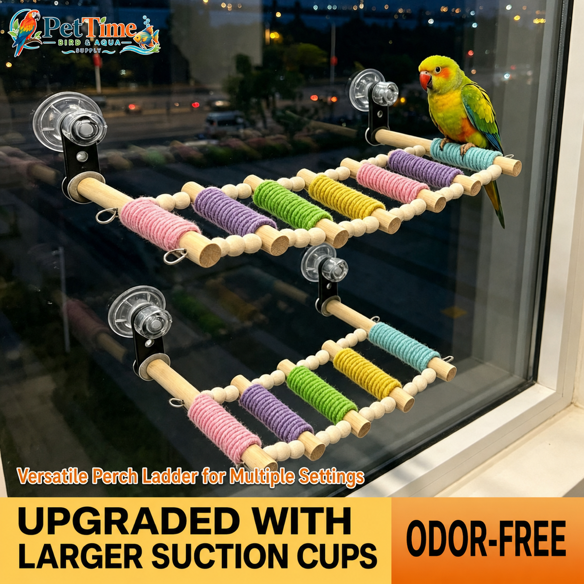Window Suction Cup Bird Perch and Rope Ladder, Window Parrot Climbing Toy