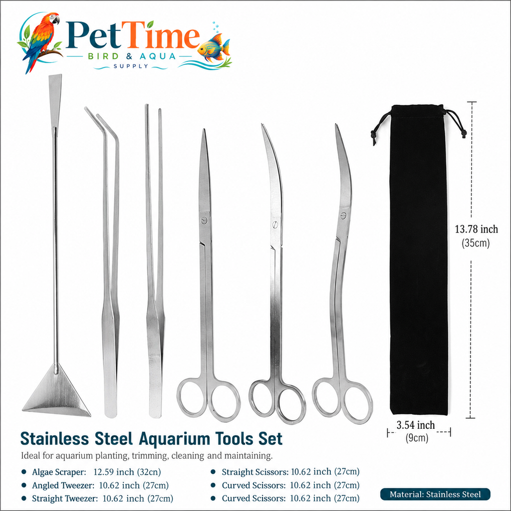 6-Piece Aquascaping Tools Kit, Stainless Steel Aquarium Scissors, Tweezers and Double-Ended Substrate Spatula