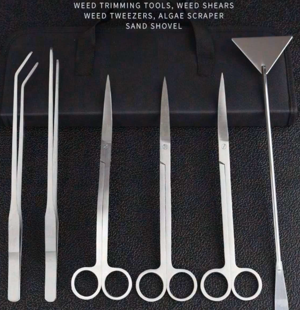 6-Piece Aquascaping Tools Kit, Stainless Steel Aquarium Scissors, Tweezers and Double-Ended Substrate Spatula