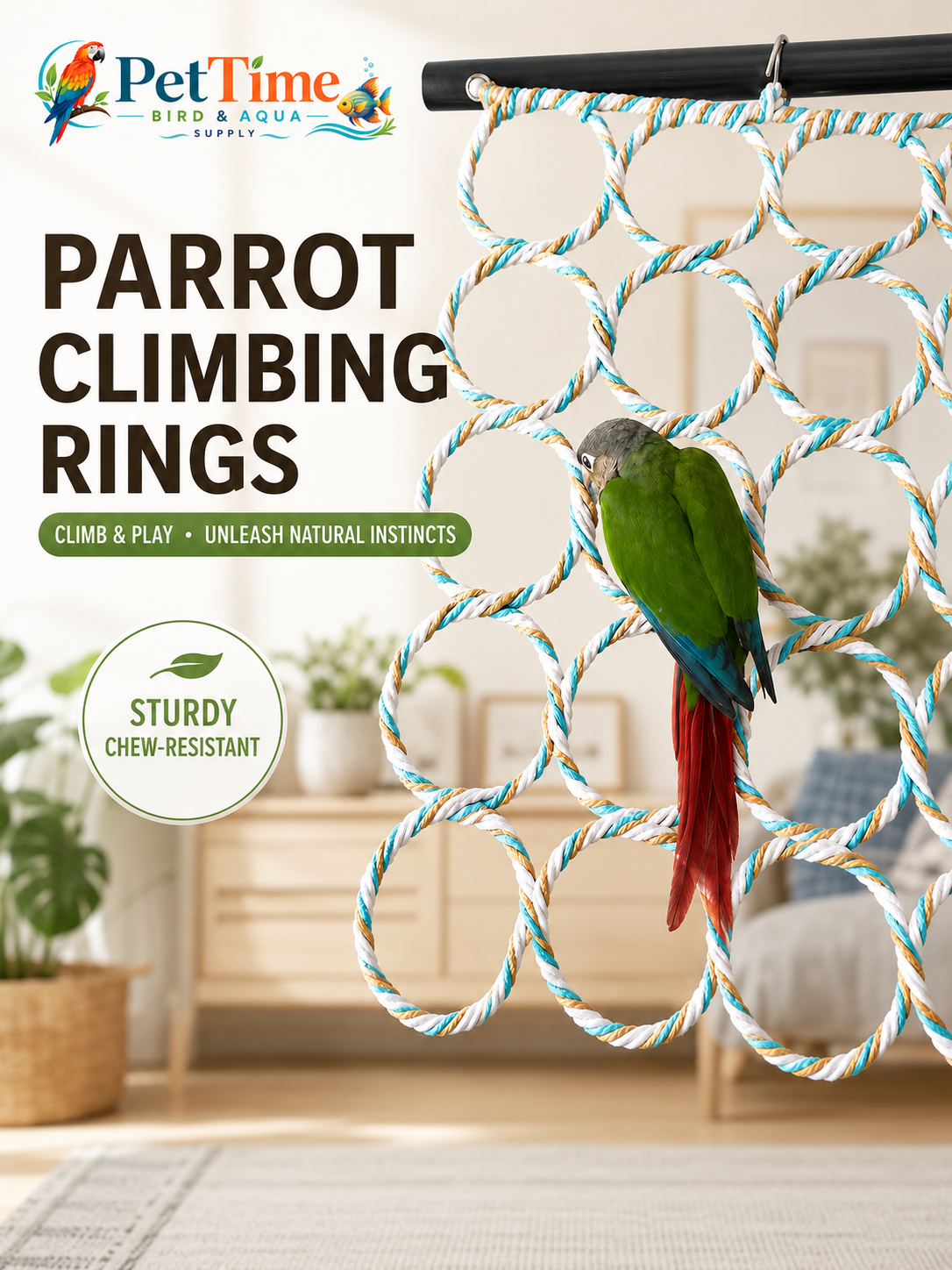 28-Ring Bird Climbing Net, Foldable Bird Rope Swing and Activity Net