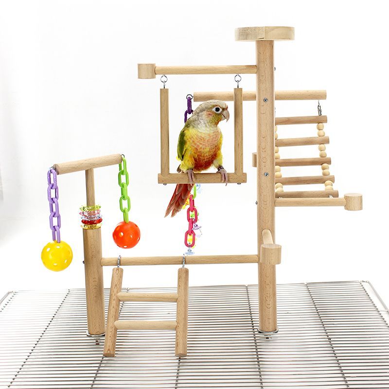 Table Top Parrot Playground, Multi-Level Wooden Parrot Playground with Perches
