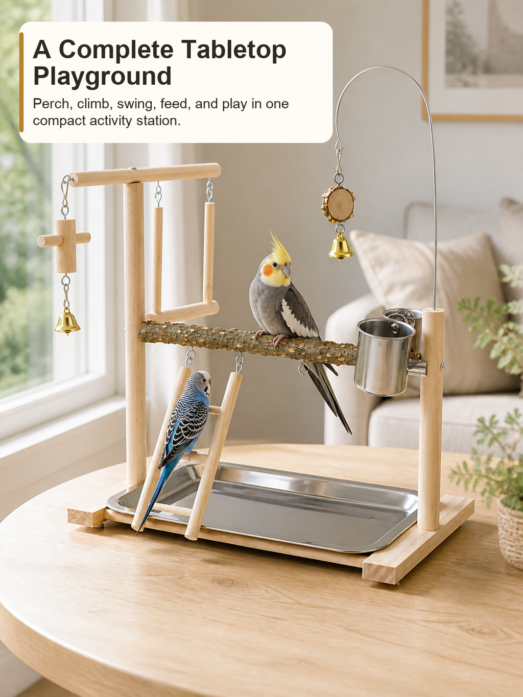 Table Top Bird Play Stand with Pepper Wood Perches, Parrot Playground