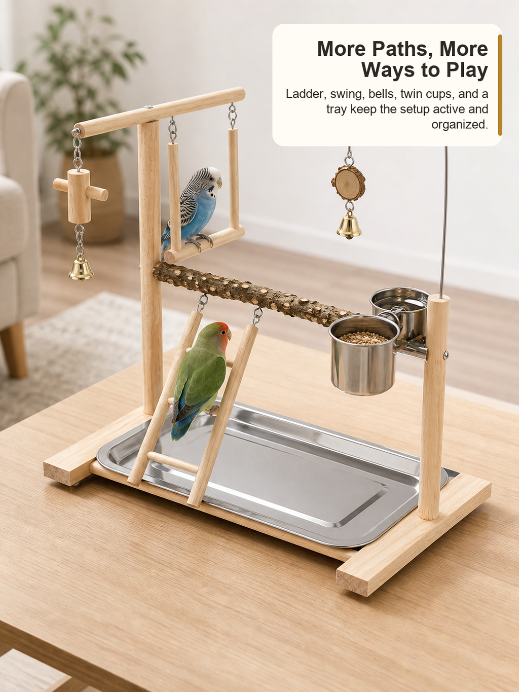 Table Top Bird Play Stand with Pepper Wood Perches, Parrot Playground