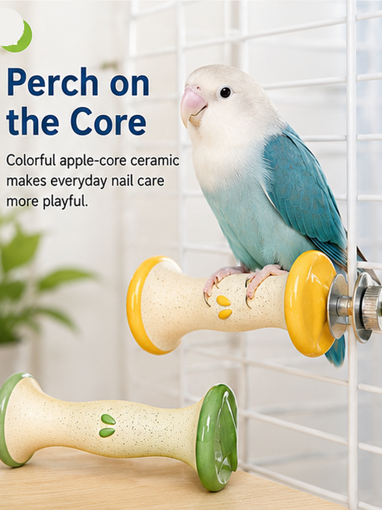 Tafit Ceramic Bird Perch, Apple Core Shaped Parrot Nail Care