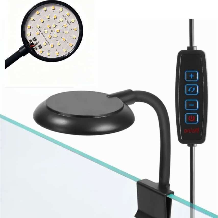 7W USB Clip-On Aquarium Light, 3-Mode Dimmable LED Fish Tank Lamp