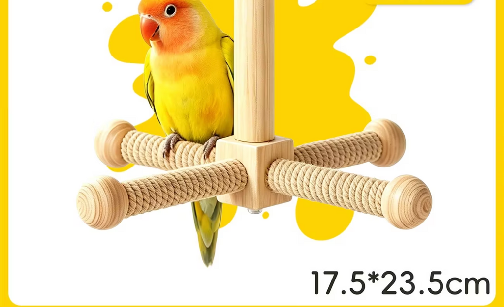 Rotating Parrot Perch for Bird Cage, 360-Degree Pinewood Windmill Toy
