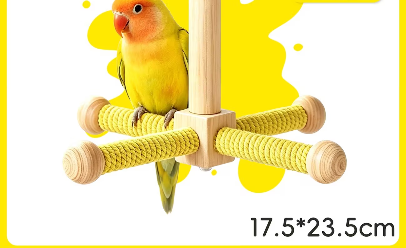 Rotating Parrot Perch for Bird Cage, 360-Degree Pinewood Windmill Toy