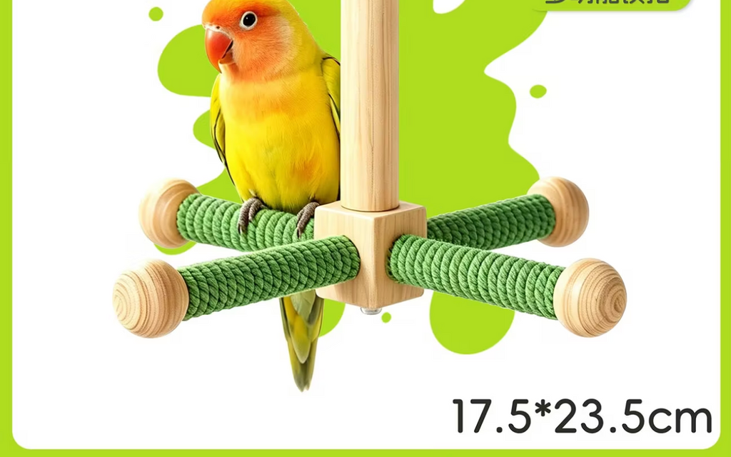 Rotating Parrot Perch for Bird Cage, 360-Degree Pinewood Windmill Toy