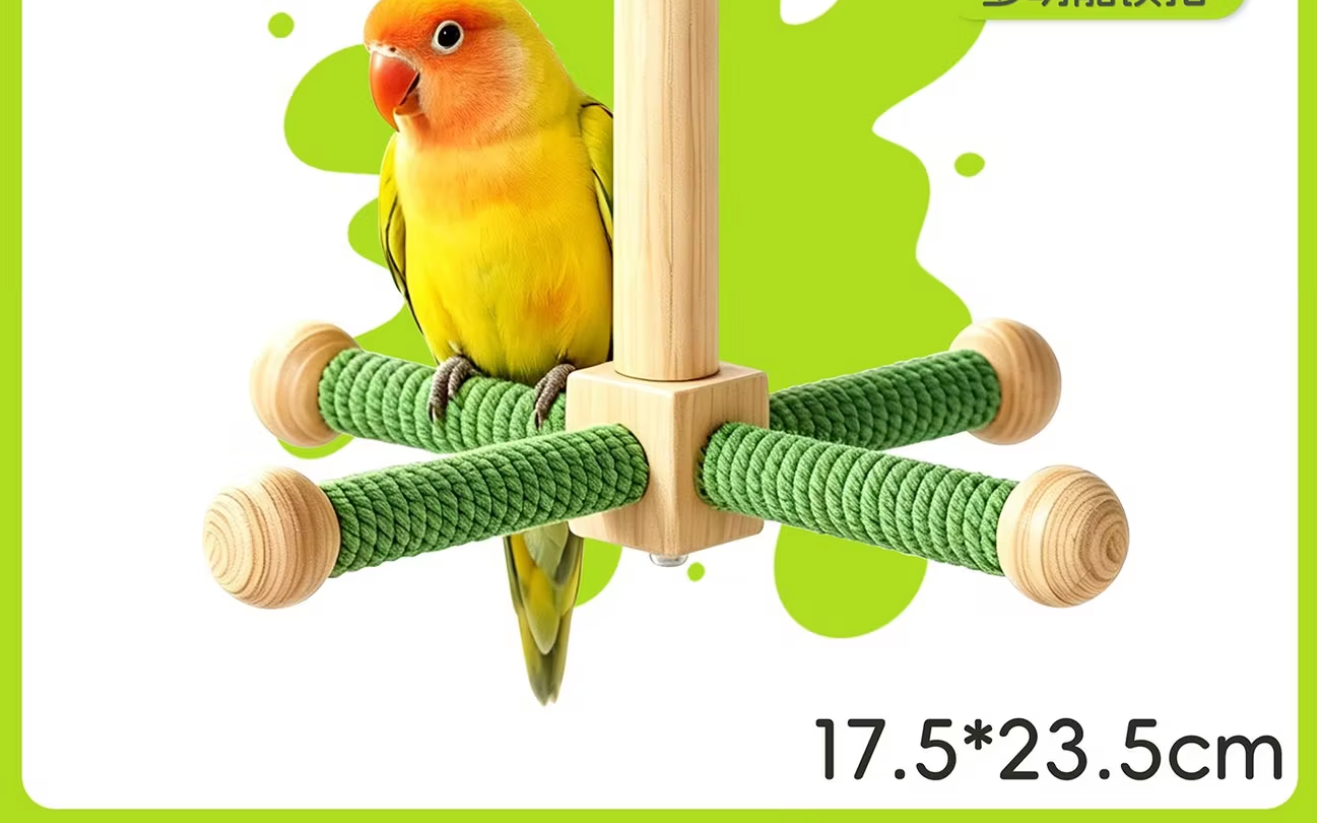 Rotating Parrot Perch for Bird Cage, 360-Degree Pinewood Windmill Toy