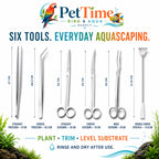 6-Piece Aquascaping Tools Kit, Stainless Steel Aquarium Scissors, Tweezers and Double-Ended Substrate Spatula