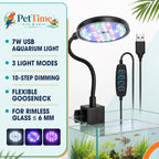 7W USB Clip-On Aquarium Light, 3-Mode Dimmable LED Fish Tank Lamp