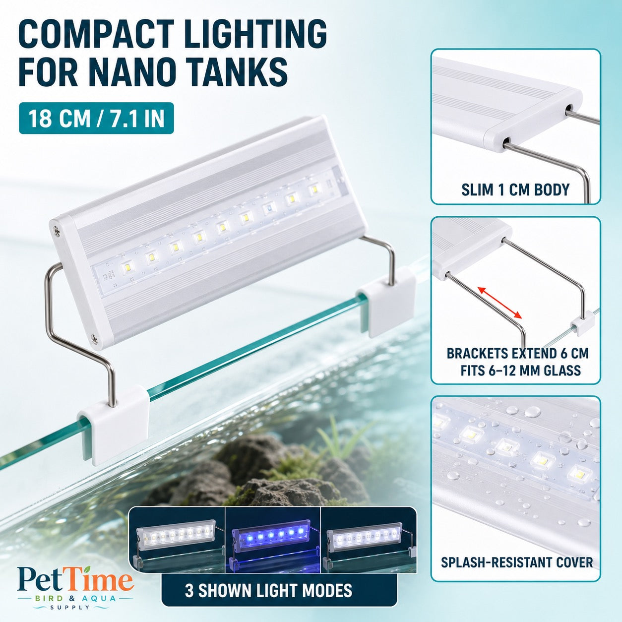 7-Inch Clip-On Aquarium LED Light, Slim 3-Mode Fish Tank Lamp