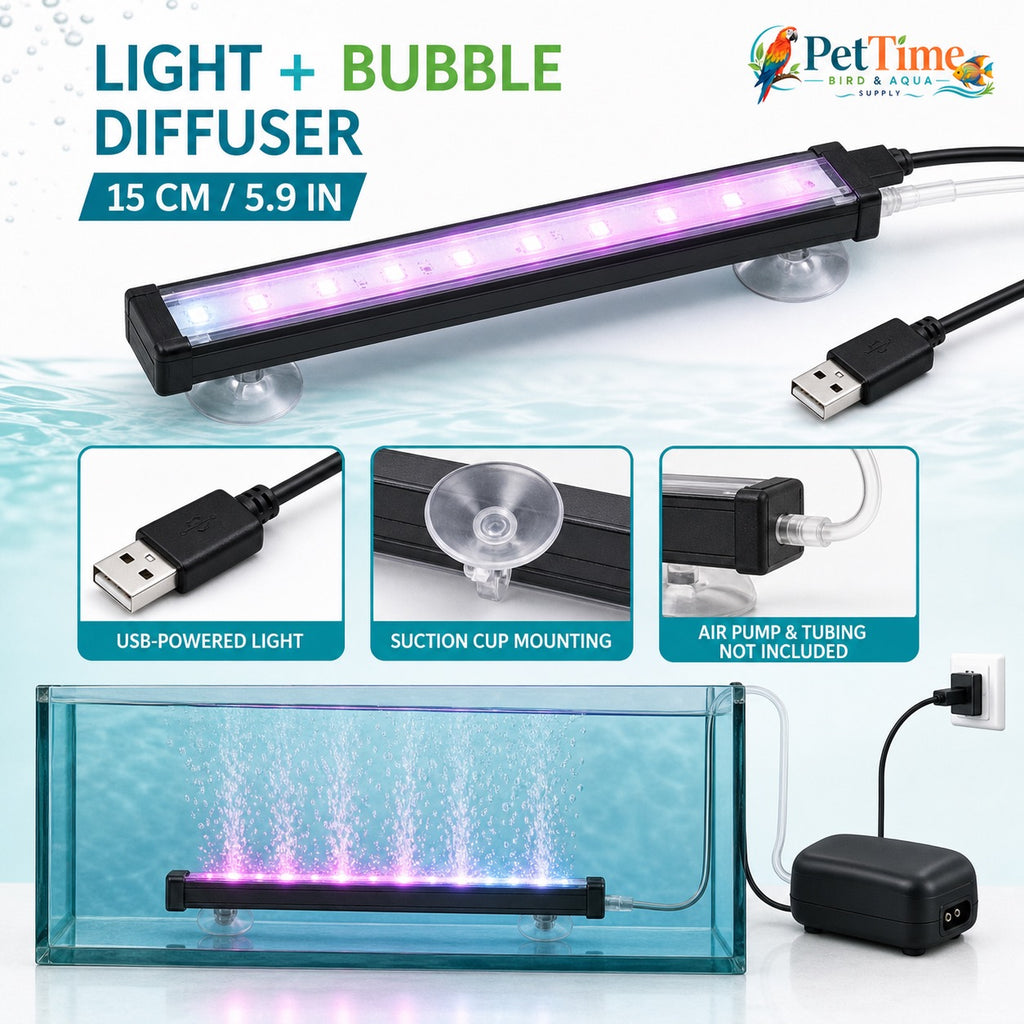 6-Inch Aquarium LED Bubble Bar with Light, USB Color-Changing