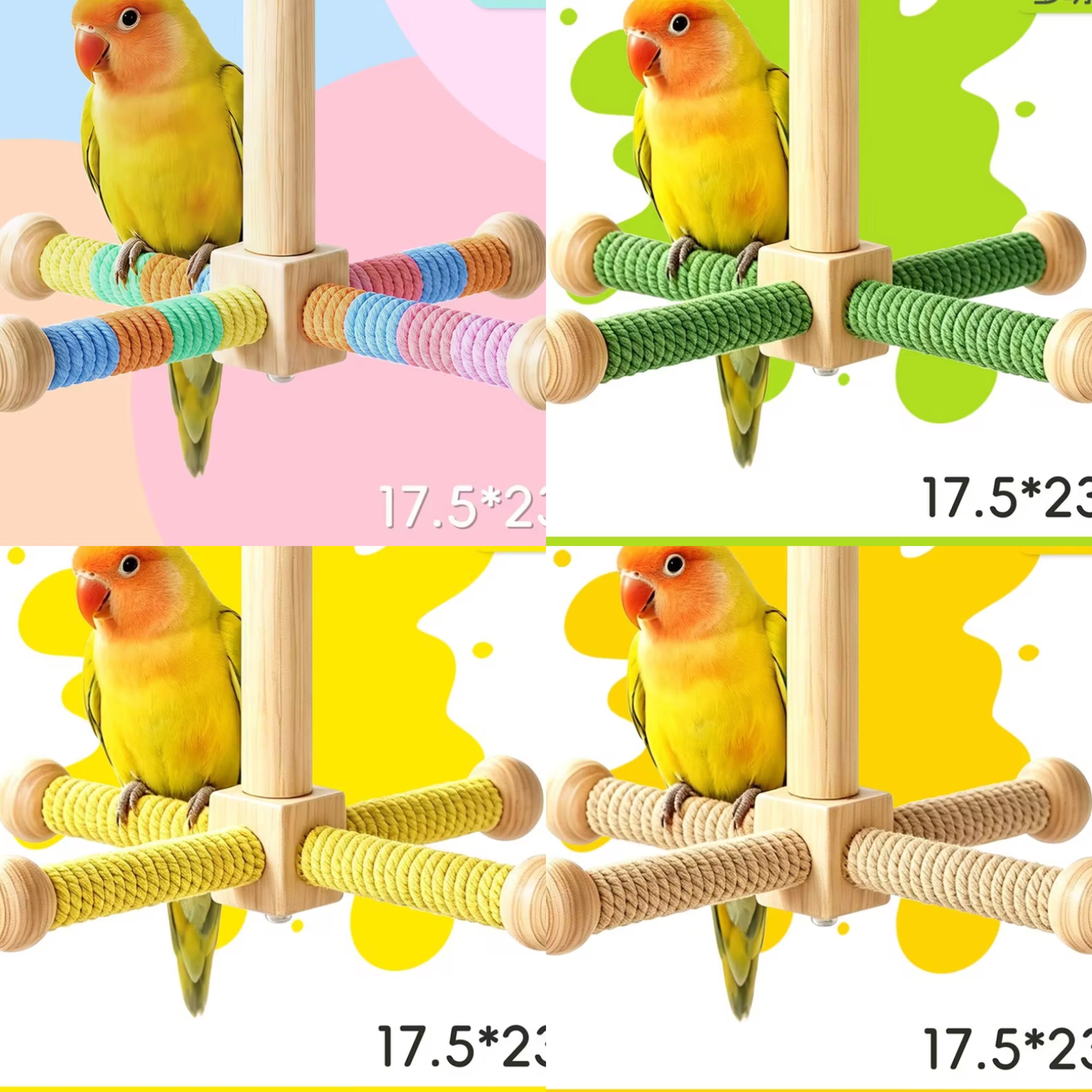 Rotating Parrot Perch for Bird Cage, 360-Degree Pinewood Windmill Toy