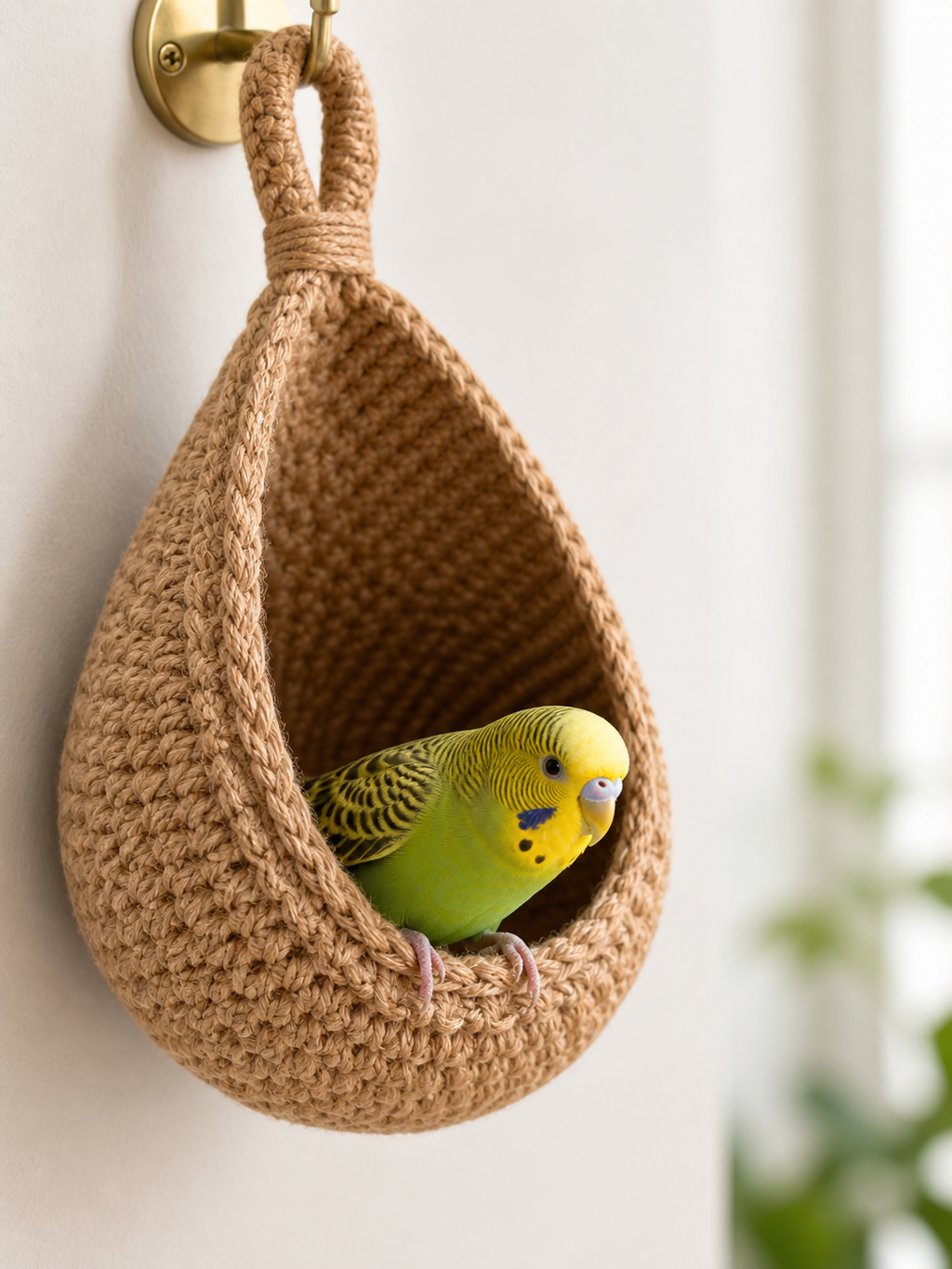 Hanging Bird Nest Basket for Small Birds, Teardrop Woven Parrot Resting Nook