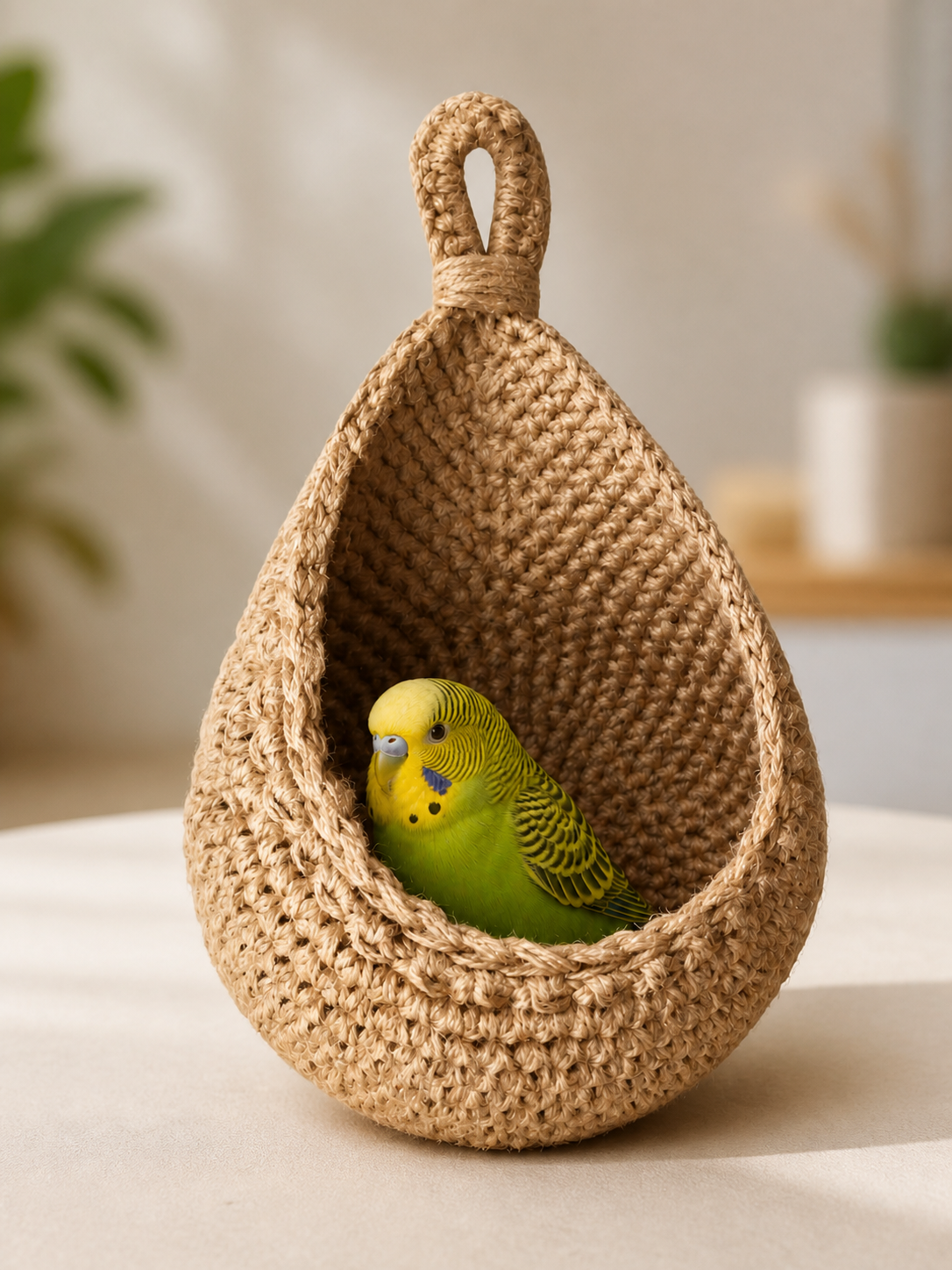 Hanging Bird Nest Basket for Small Birds, Teardrop Woven Parrot Resting Nook