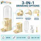 3-in-1 Bird Water Dispenser for Cage, 240ml Automatic Bird Waterer with Cup