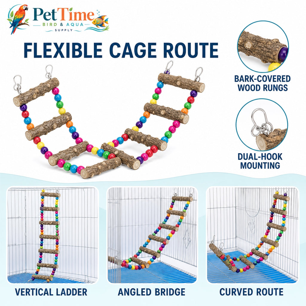 Flexible Bird Ladder Bridge for Cage, Natural Prickly Ash Wood