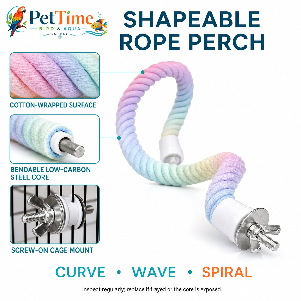 Flexible Cotton Rope Bird Perch, 3 PCS Twistable Gradient Cage Climbing Route