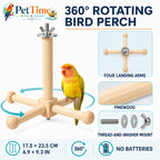 Rotating Parrot Perch for Bird Cage, 360-Degree Pinewood Windmill Toy
